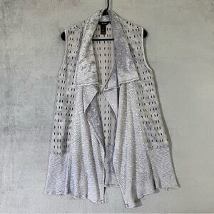Ali Miles Sleeveless Long Vest Cardigan Gray Perforated Laser Cut Design Size S